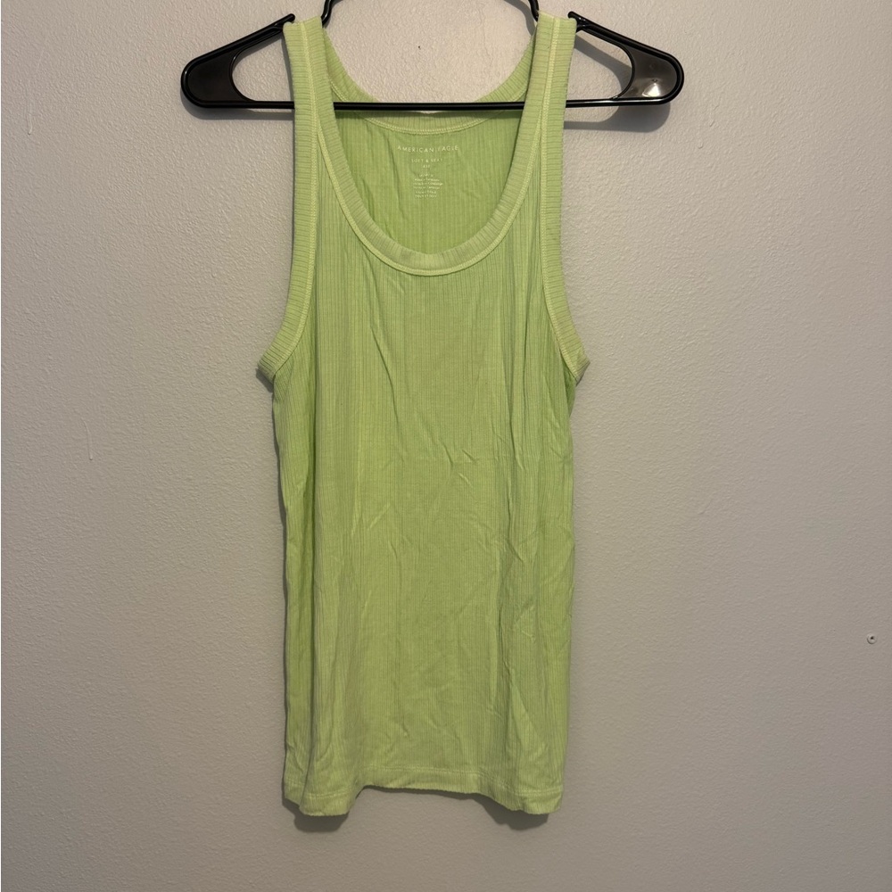 American Eagle Outfitters Fitted Green Sleeveless Tank Top